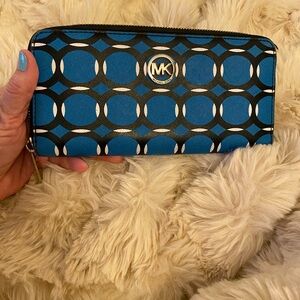 Michael Kors Blue and Black Zip-Around Wallet